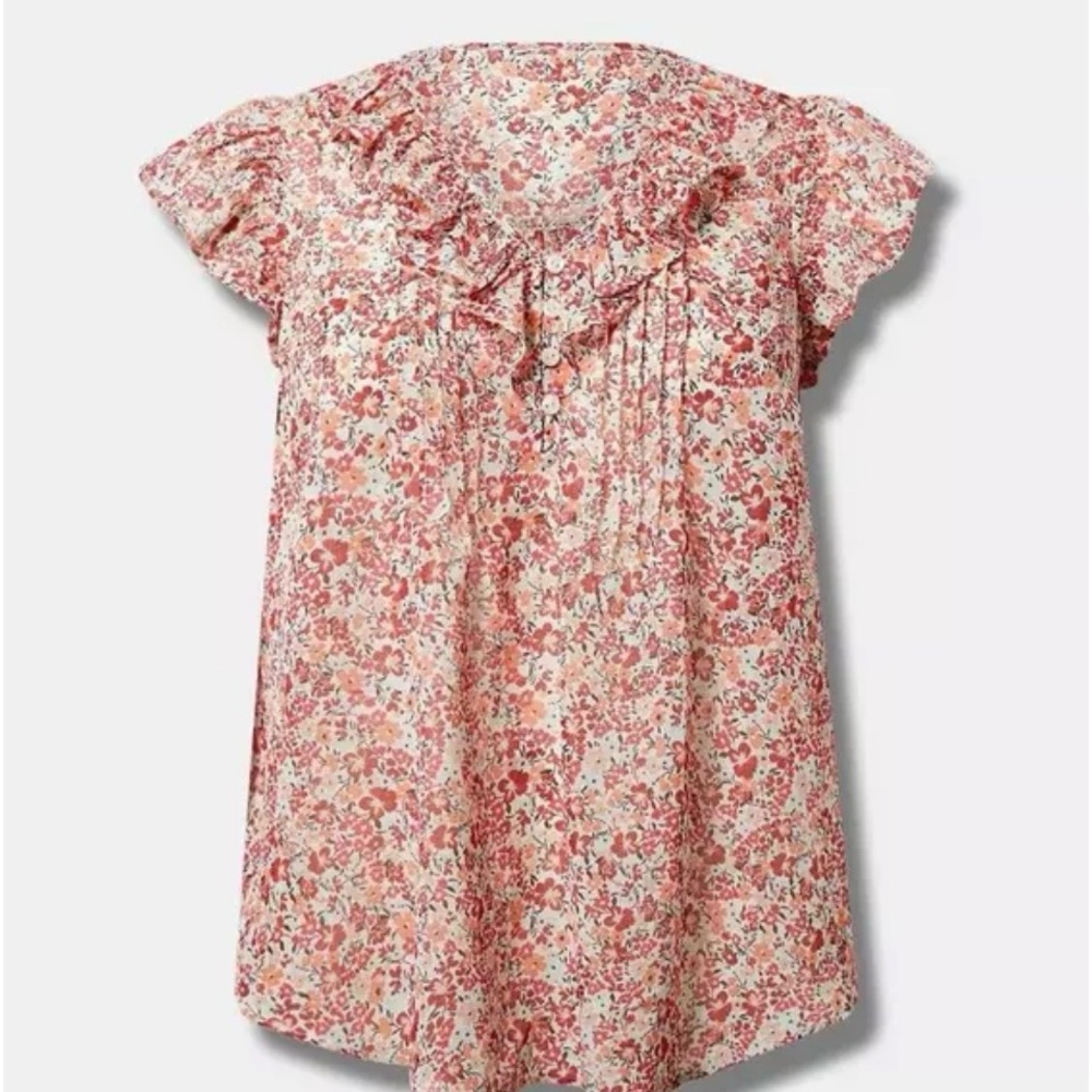 Torrid Pink Floral Blouse with Ruffle Sleeves